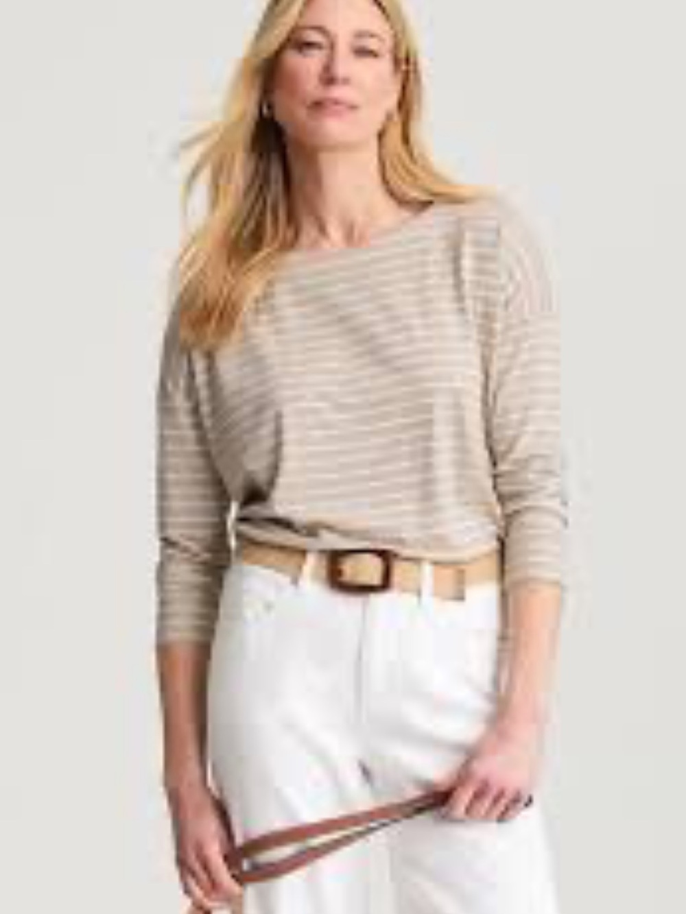 J. Jill Cream and Taupe Striped cotton knit Boatneck Sweater size xs